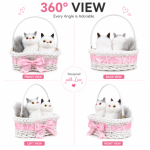 Cute cat basket gift showing front back and side views