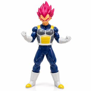 Vegeta anime action figure with red spiky hair and blue armour outfit