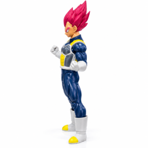 Full-body character figure with red/pink hair, blue outfit and white boots