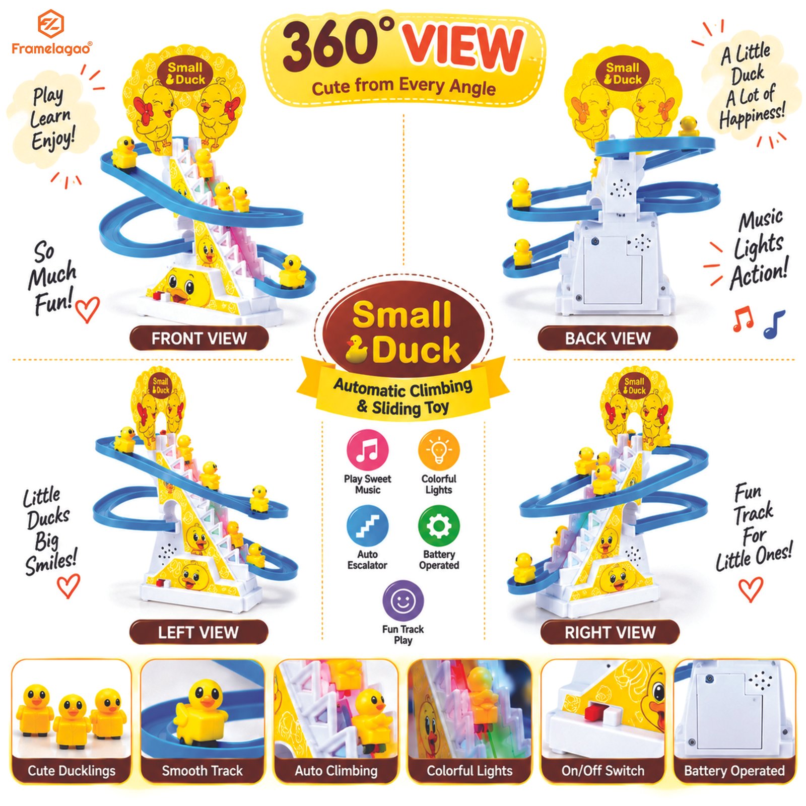 Small Duck Automatic Climbing Toy with Music & Lights Framelagao 03 Small Duck Automatic Climbing Toy with Music & Lights Framelagao